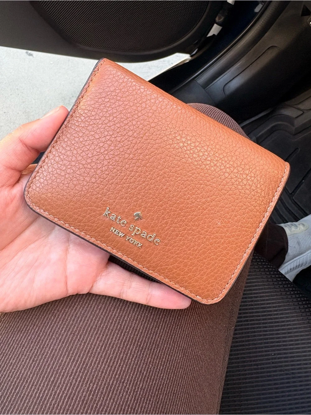 kate spade Tan Pebble Leather Card Holder with Gold Logo